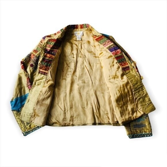 Sandy Starkman Boho Jacket Woven Silk Patchwork Embroidery Sequin Granny 90s S - Picture 7 of 16